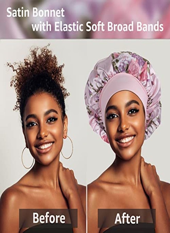 vidsel 4PCS Satin Bonnet, Bonnets for Women, Silk Hair Bonnet for Sleeping, Wide Band Sleep Cap for Curly Hair Braids - Image 4